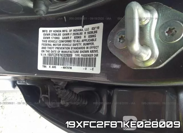 19XFC2F87KE028009 фото 10