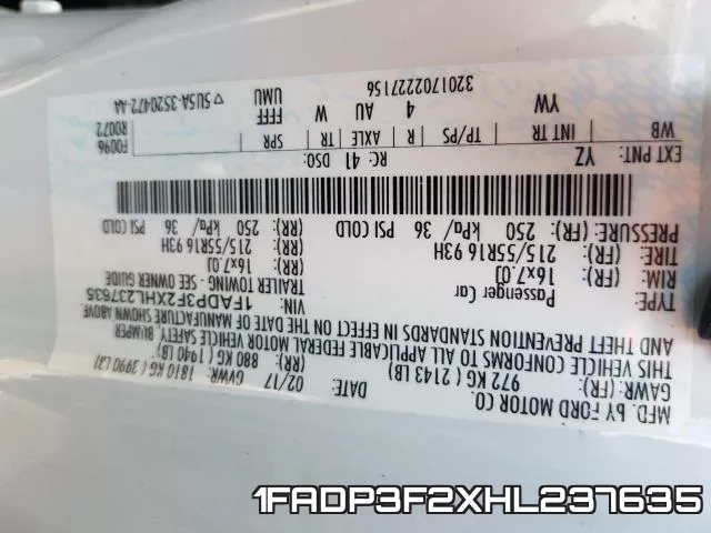 1FADP3F2XHL237635 фото 2