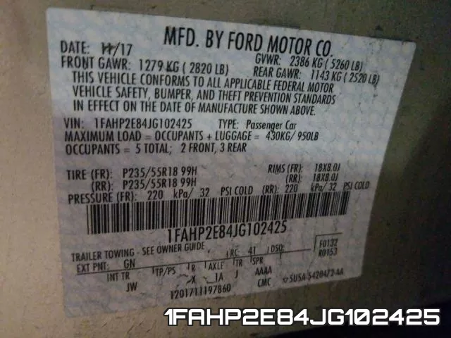 1FAHP2E84JG102425 фото 2