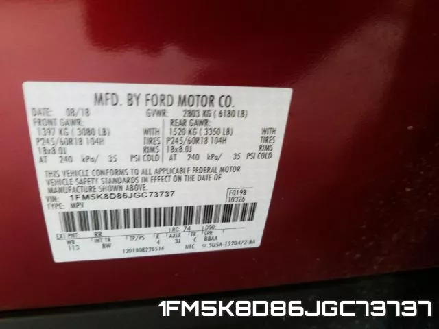 1FM5K8D86JGC73737 фото 2