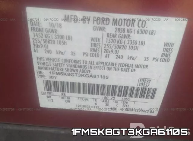 1FM5K8GT3KGA61105 фото 9