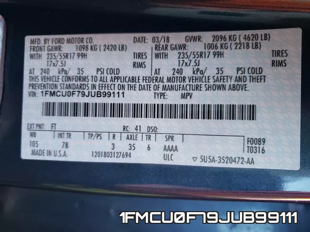 1FMCU0F79JUB99111 фото 2