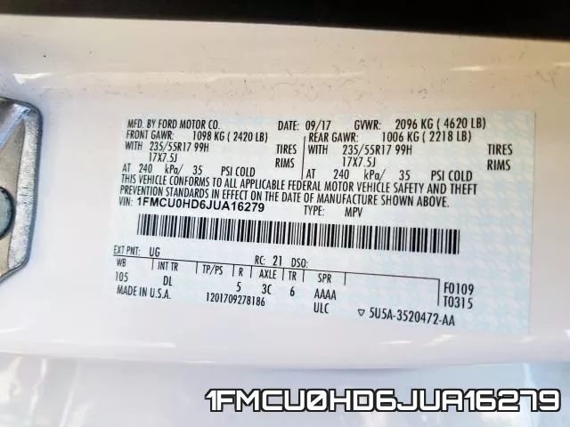 1FMCU0HD6JUA16279 фото 2