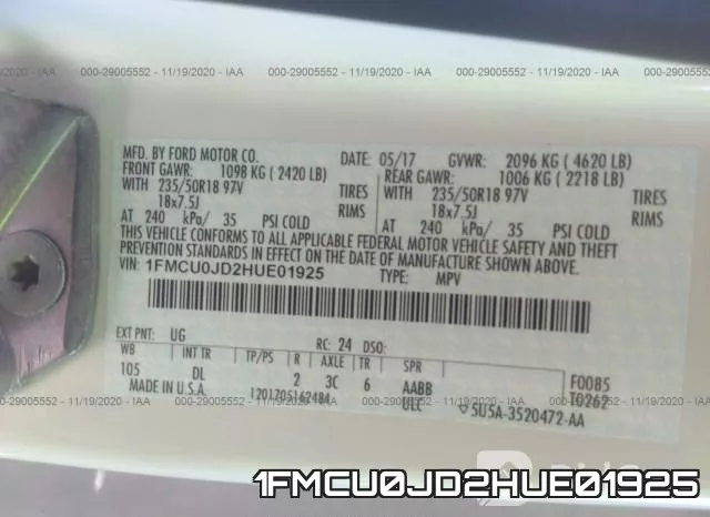 1FMCU0JD2HUE01925 фото 10