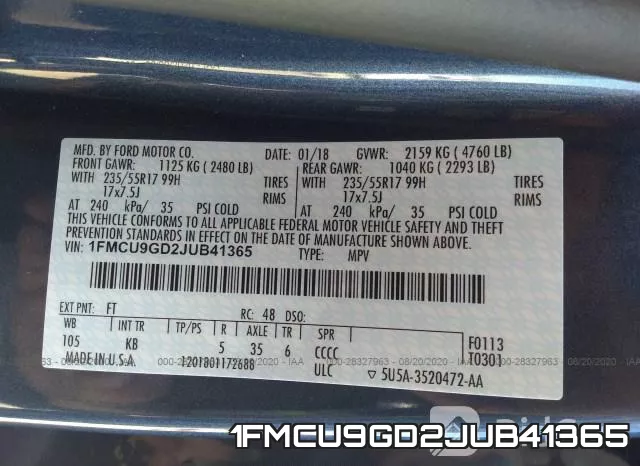 1FMCU9GD2JUB41365 фото 10