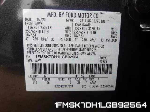 1FMSK7DH1LGB92564 фото 2