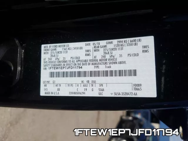 1FTEW1EP7JFD11794 фото 2