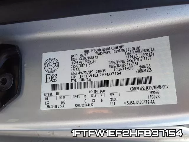 1FTFW1EF2HFB37154 фото 2