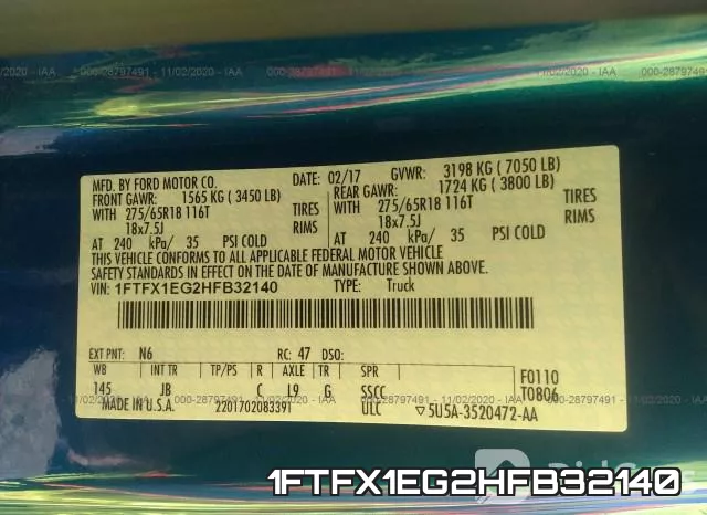 1FTFX1EG2HFB32140 фото 9