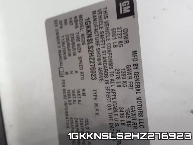 1GKKNSLS2HZ276923 фото 2