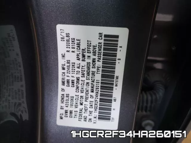1HGCR2F34HA260151 фото 2