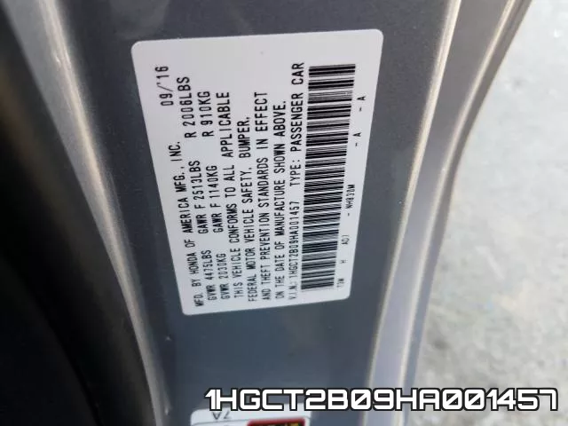 1HGCT2B09HA001457 фото 2