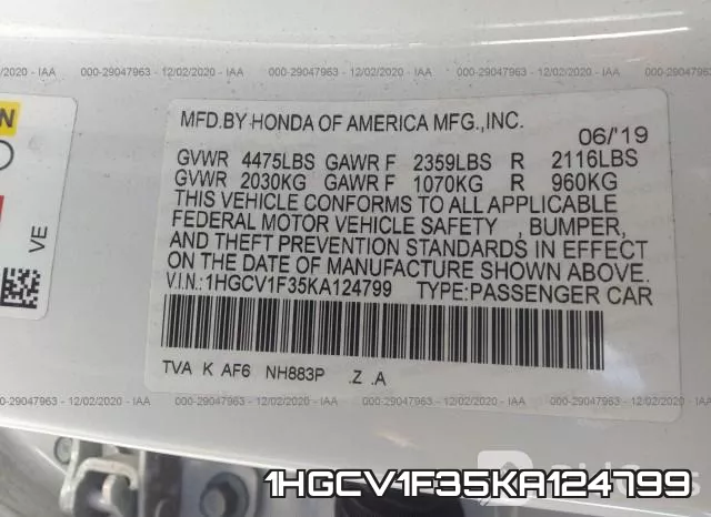 1HGCV1F35KA124799 фото 10