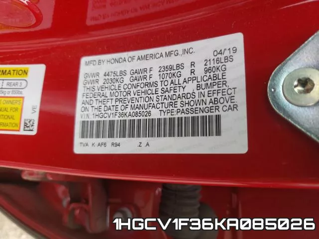 1HGCV1F36KA085026 фото 2