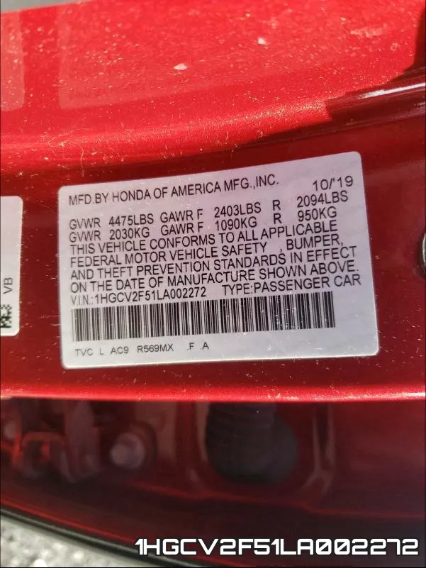 1HGCV2F51LA002272 фото 2