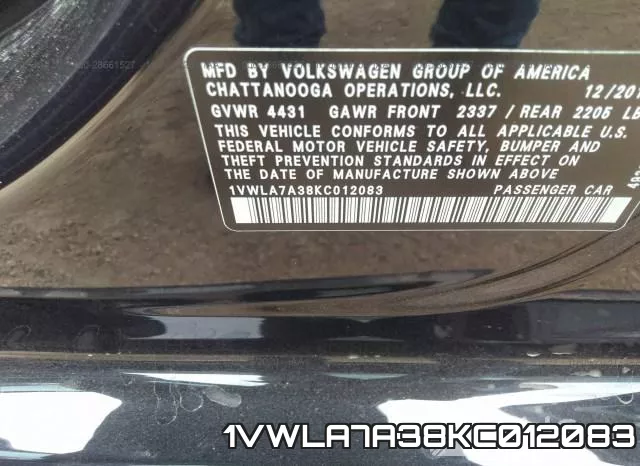 1VWLA7A38KC012083 фото 10