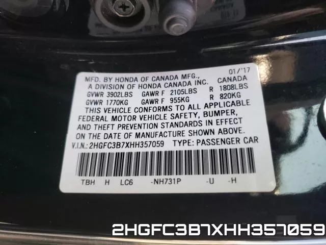 2HGFC3B7XHH357059 фото 2