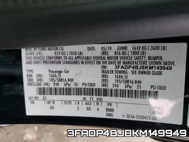 3FADP4BJ8KM149949 фото 2