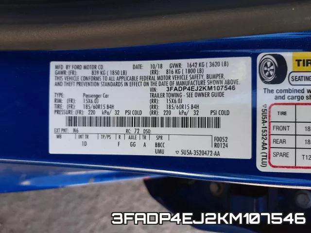 3FADP4EJ2KM107546 фото 2