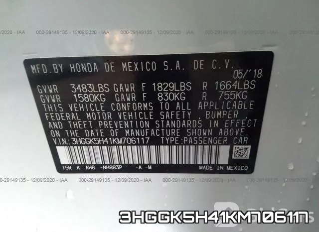 3HGGK5H41KM706117 фото 10