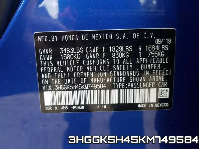 3HGGK5H45KM749584 фото 2