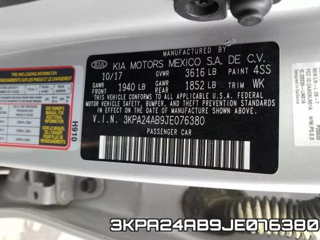 3KPA24AB9JE076380 фото 2