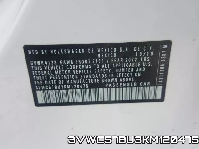 3VWC57BU3KM120475 фото 2