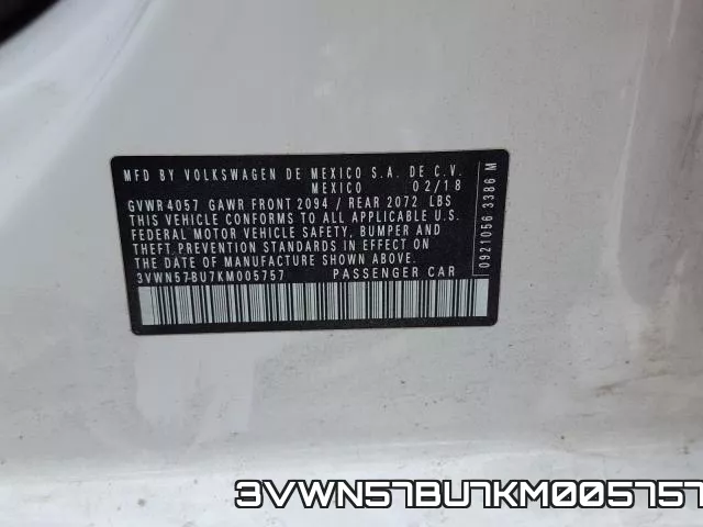3VWN57BU7KM005757 фото 2