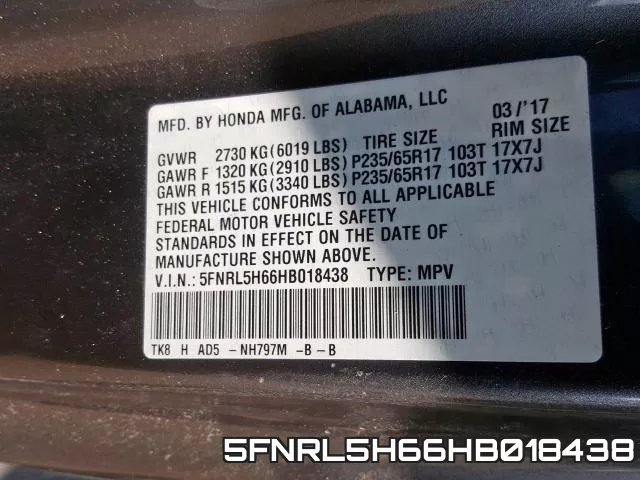 5FNRL5H66HB018438 фото 2