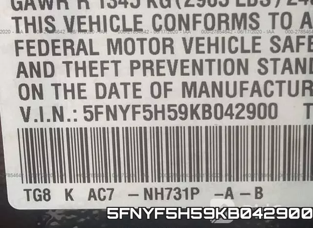 5FNYF5H59KB042900 фото 9