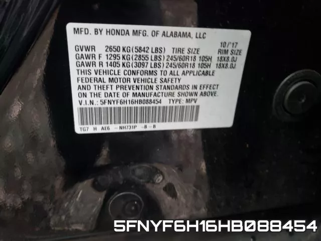 5FNYF6H16HB088454 фото 2
