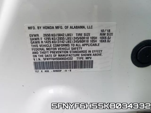 5FNYF6H55KB034332 фото 2