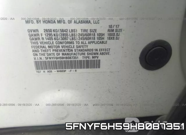 5FNYF6H59HB087351 фото 10