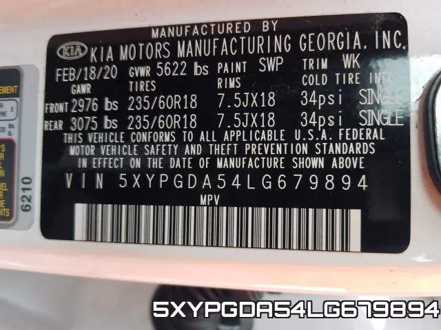 5XYPGDA54LG679894 фото 2