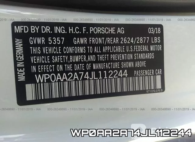 WP0AA2A74JL112244 фото 8