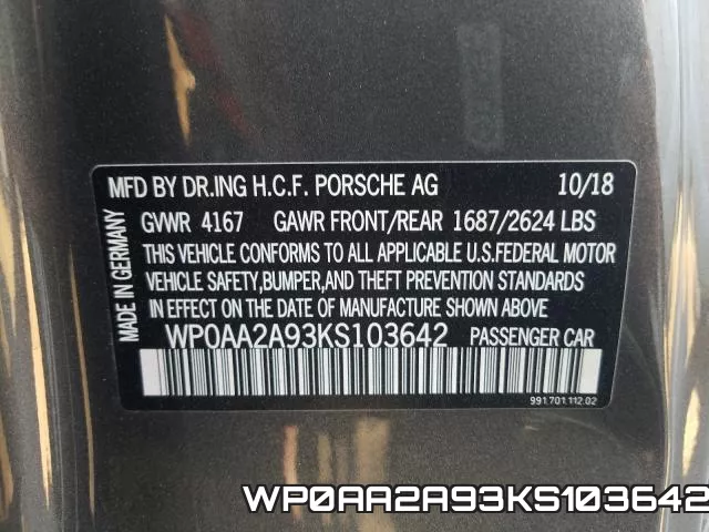 WP0AA2A93KS103642 фото 2