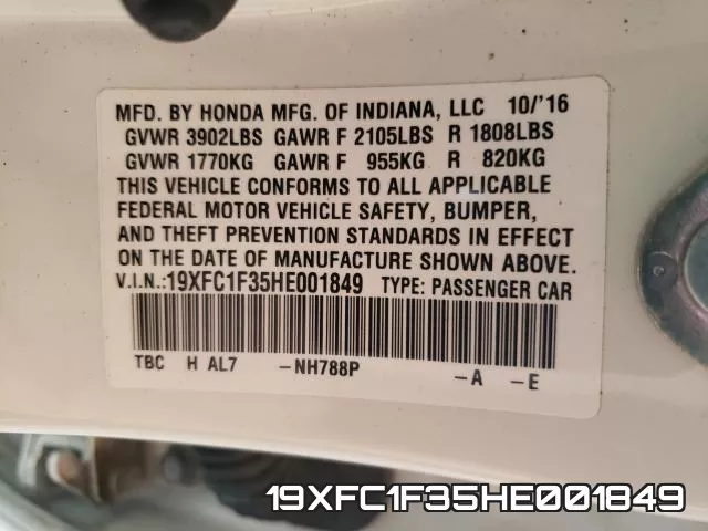 19XFC1F35HE001849 фото 2