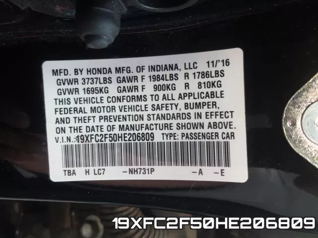 19XFC2F50HE206809 фото 2