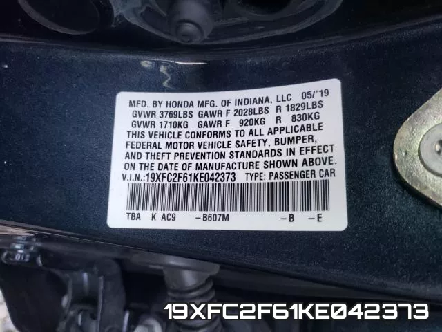 19XFC2F61KE042373 фото 2