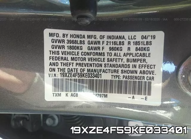 19XZE4F59KE033401 фото 10