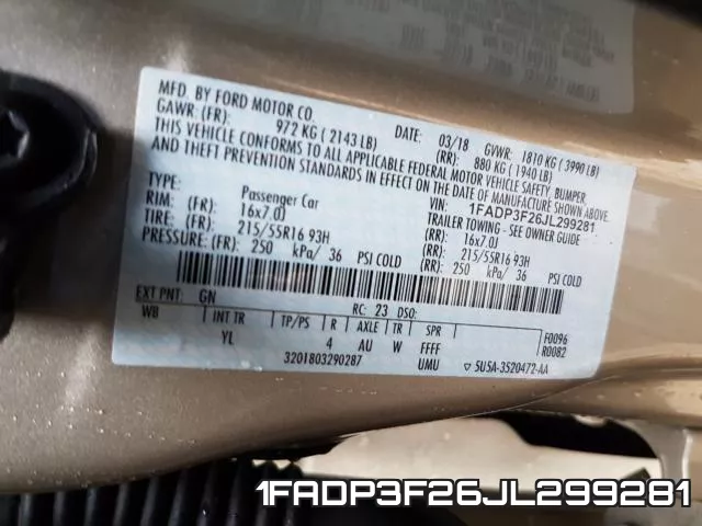 1FADP3F26JL299281 фото 2