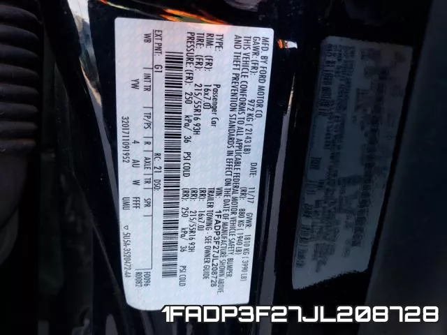 1FADP3F27JL208728 фото 2