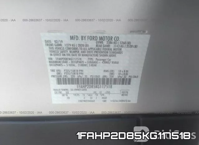 1FAHP2D85KG117518 фото 10