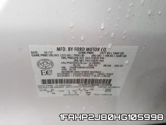 1FAHP2J80HG105998 фото 2