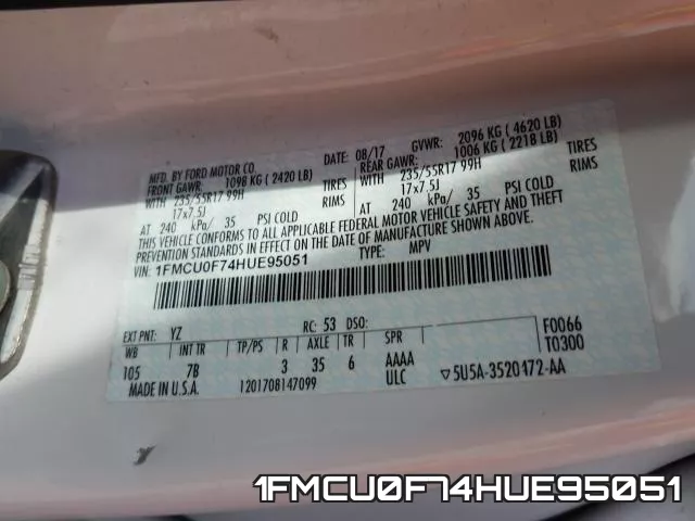 1FMCU0F74HUE95051 фото 2