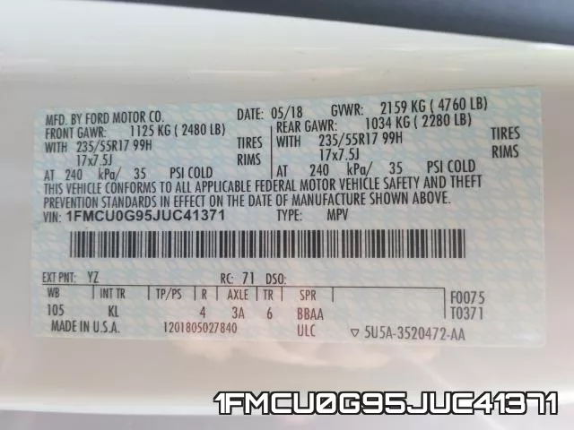 1FMCU0G95JUC41371 фото 2
