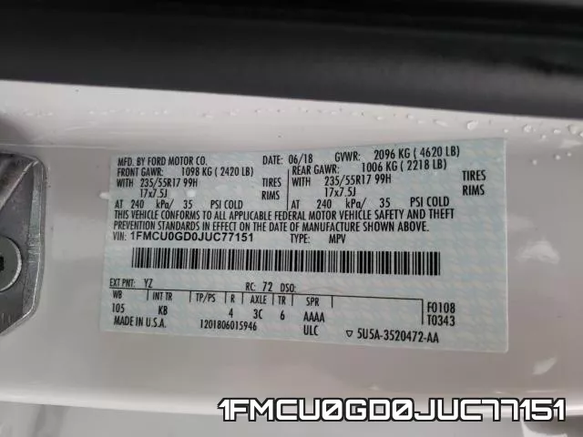 1FMCU0GD0JUC77151 фото 2
