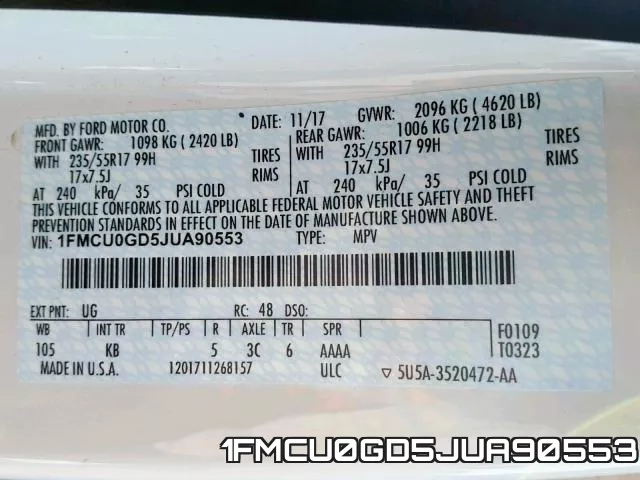 1FMCU0GD5JUA90553 фото 2
