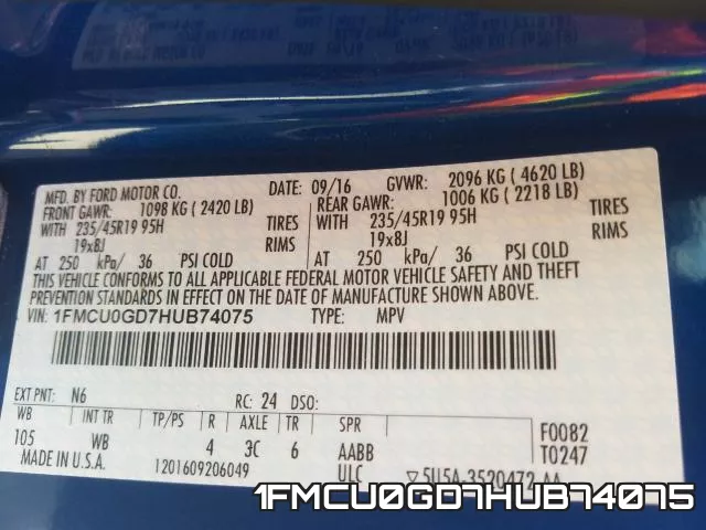 1FMCU0GD7HUB74075 фото 2
