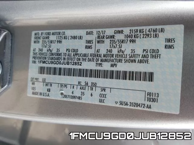 1FMCU9GD0JUB12852 фото 2